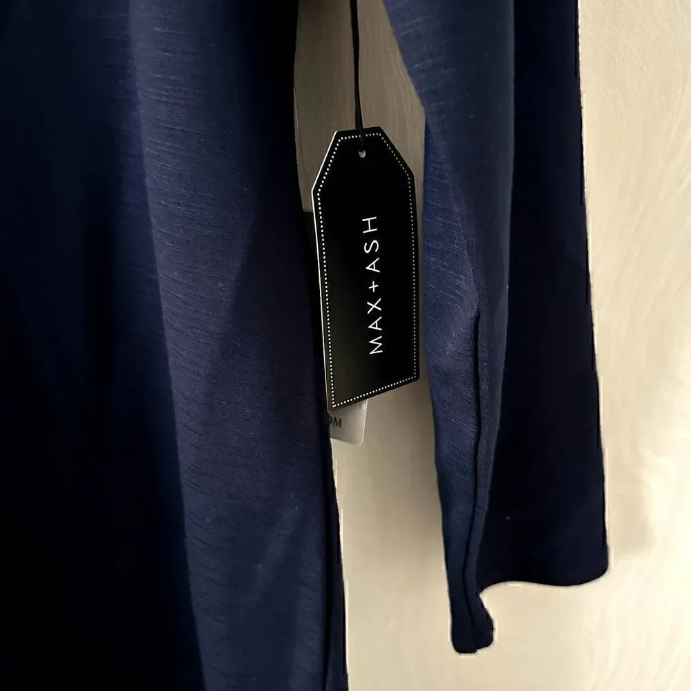 Max + Ash‎ Navy Blue Square Neck 3/4 Sleeve Polyester Bodycon Midi Dress Size M